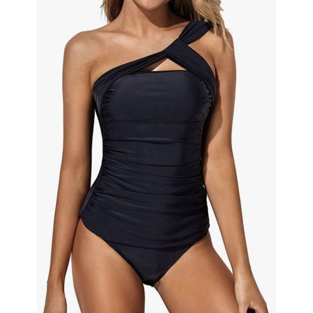Tempt Me Ruched One Shoulder Tankini Set XS - Picture 2 of 5